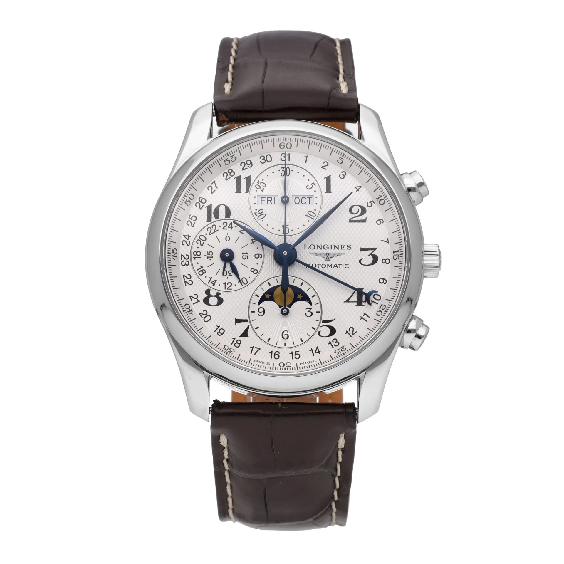 Longines Master Collection Chronograph Calendar 40 Steel / Silvered / Arabic / Strap L2.673.4.78.3