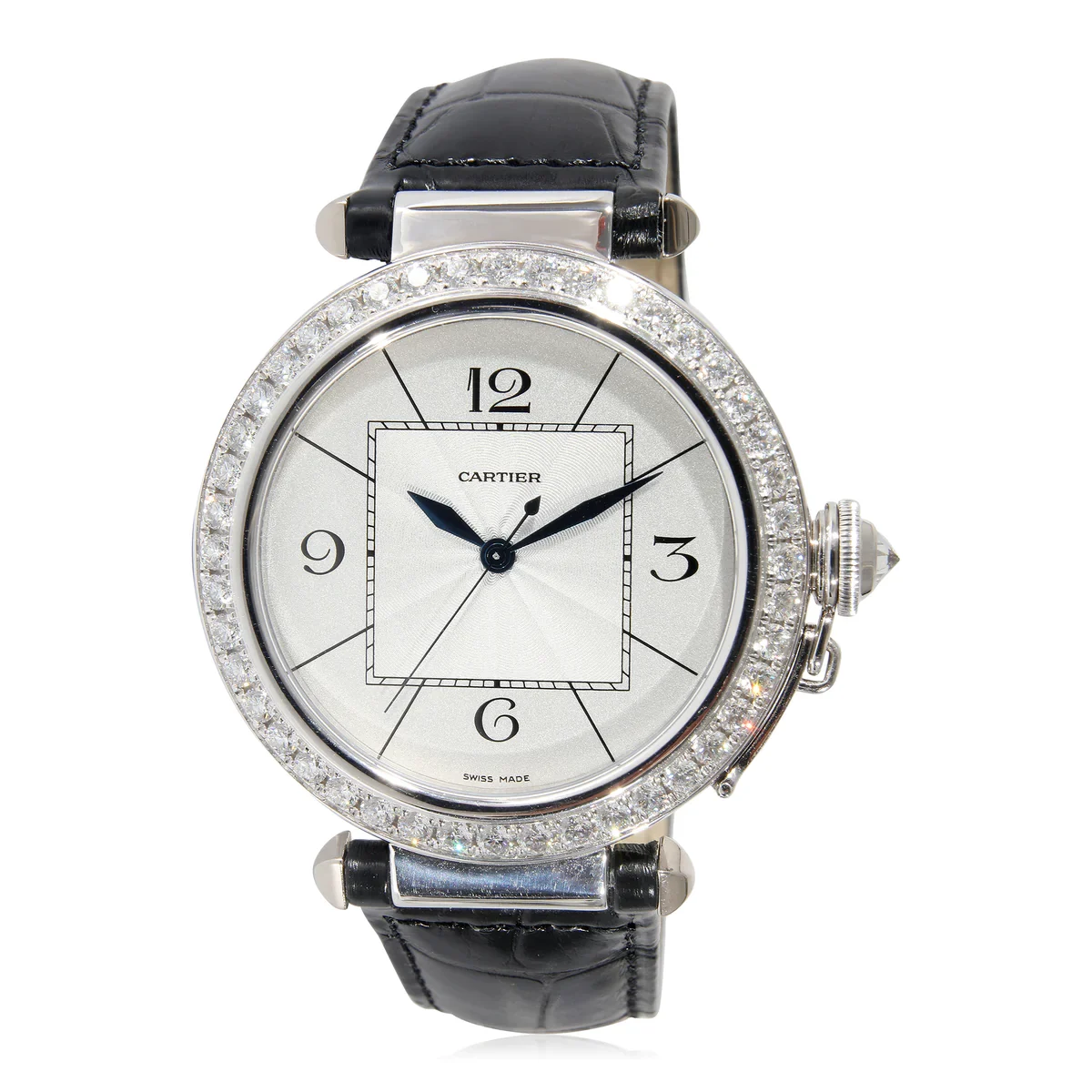 Cartier Pasha de Cartier 42 White Gold / Diamond-Set / Silvered / Arabic / Strap WJ120251