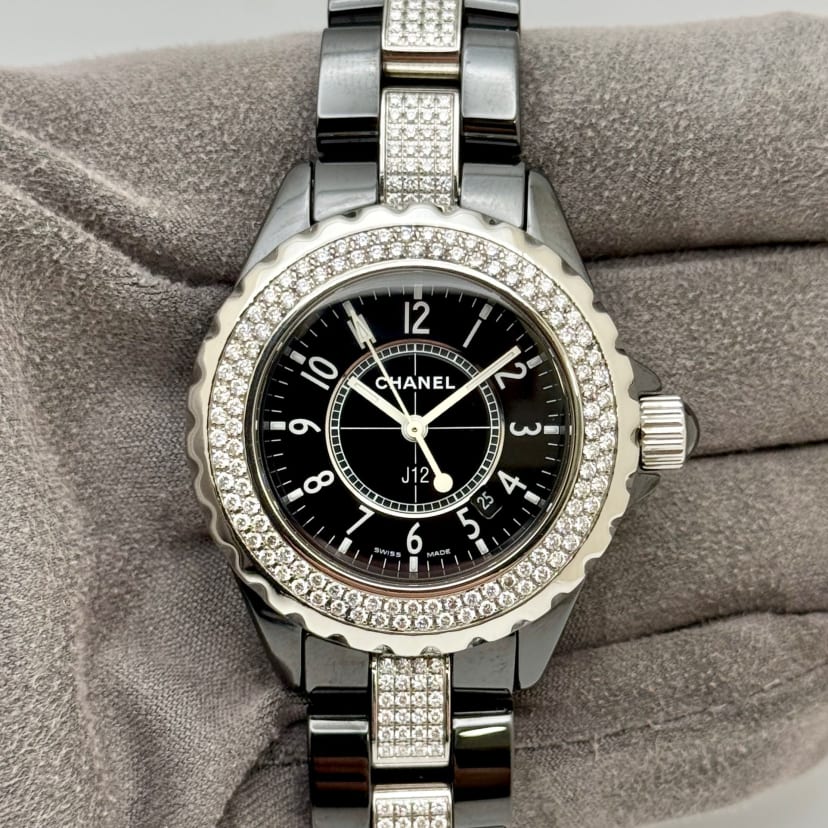 Auction: 2006 Chanel J12 33 Ceramic / Diamond-Set / Black / Arabic