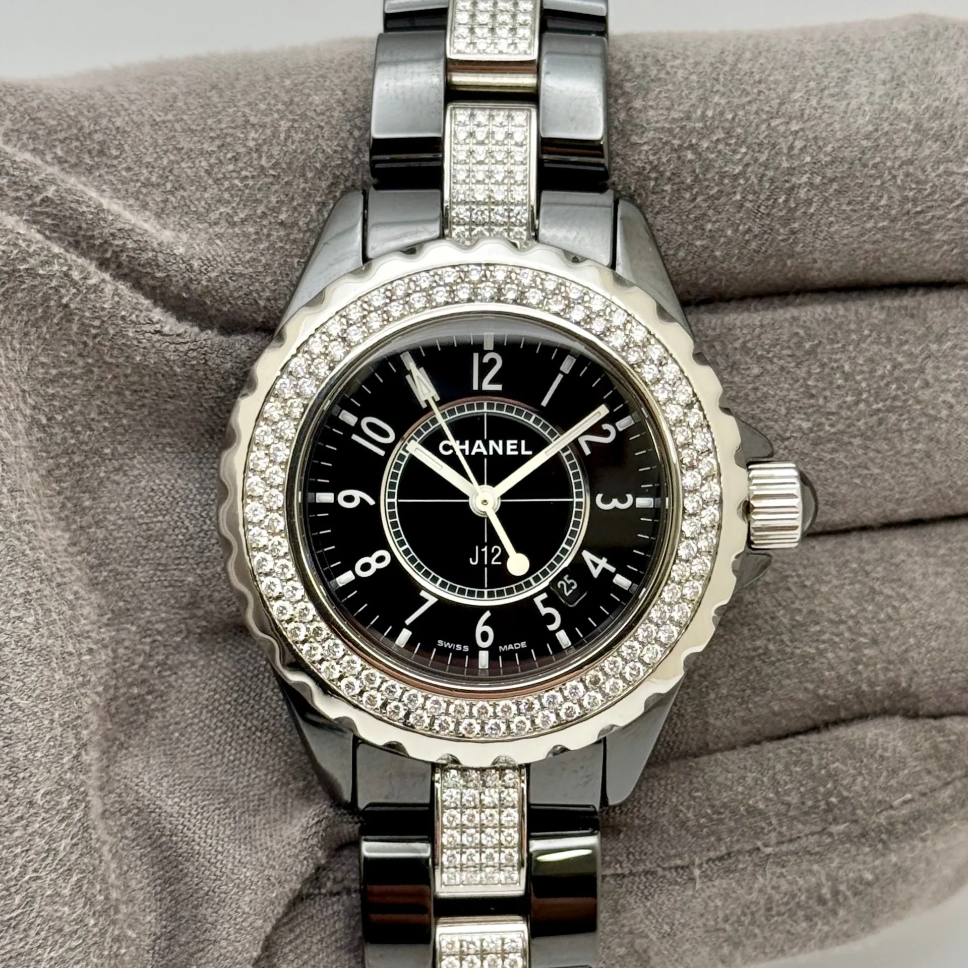 2006 Chanel J12 33 Ceramic / Diamond-Set / Black / Arabic / Bracelet H1338