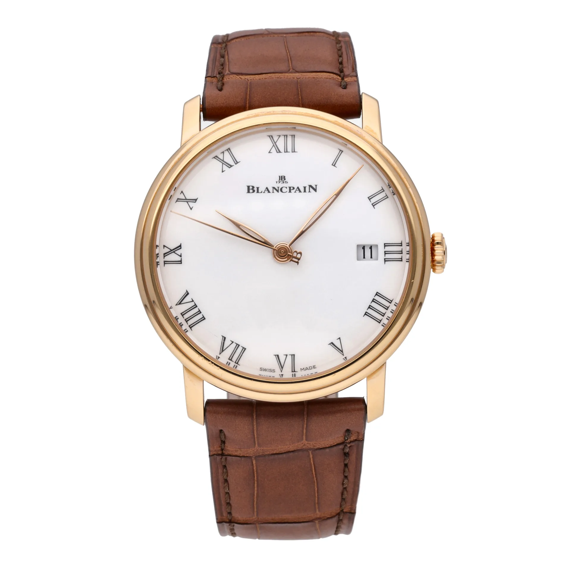 Blancpain Villeret 8 Jours 42 Rose Gold / White / Roman / Strap 6630-3631-55B
