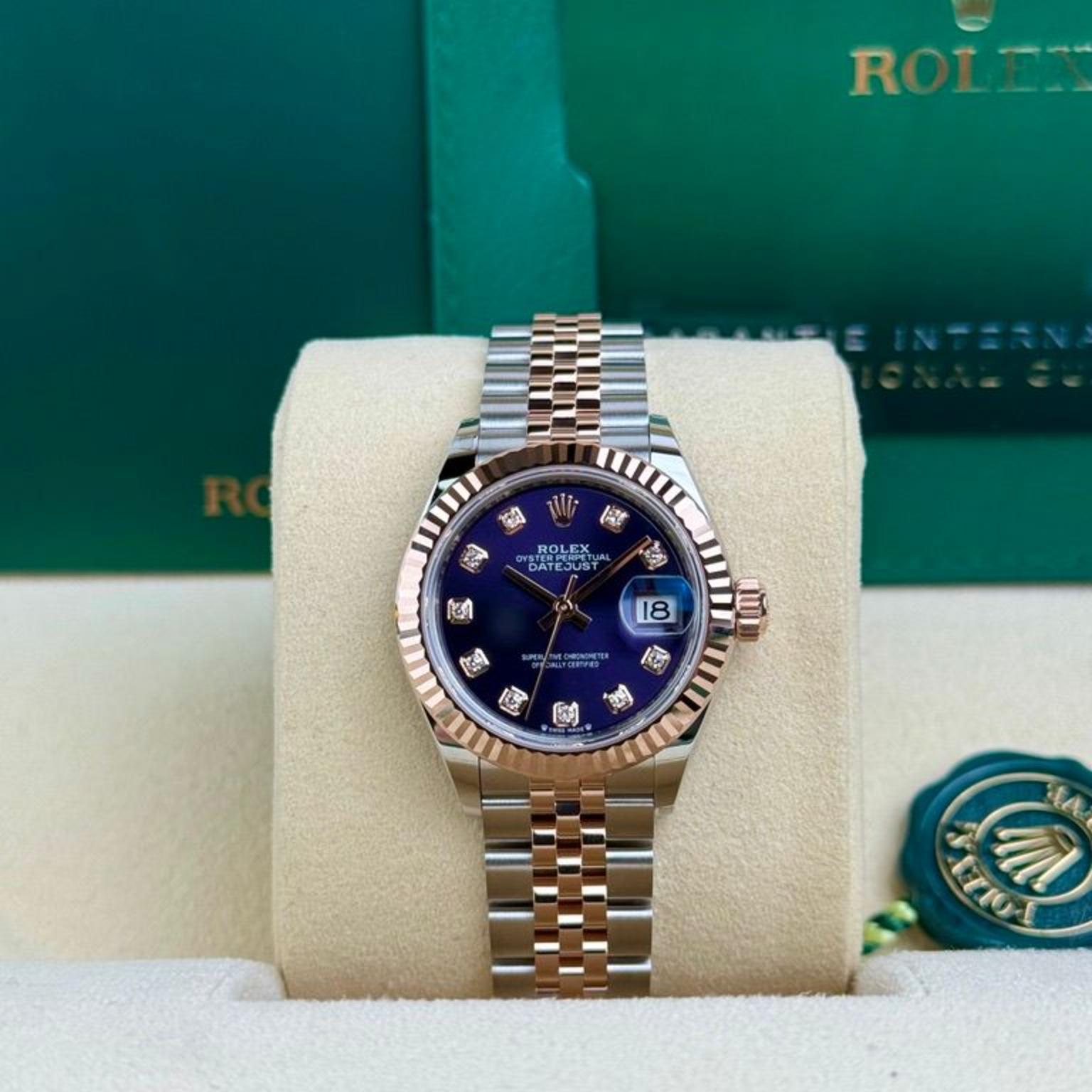 Rolex Lady-Datejust 28 Two-Tone / Fluted / Aubergine / Diamond-Set