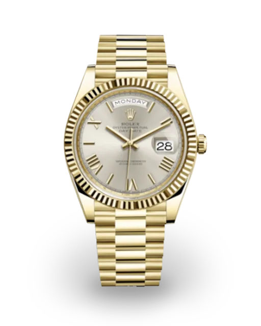 Rolex Day-Date 40 Yellow Gold / Fluted / Silver / Roman 228238-0002  Model Image