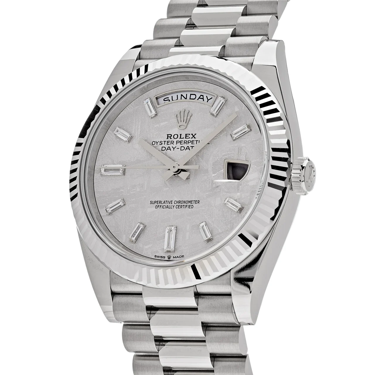 2021 Rolex Day-Date 40 White Gold / Fluted / Meteorite / Baguette Diamond-Set / President 228239-0055 Listing Image 2
