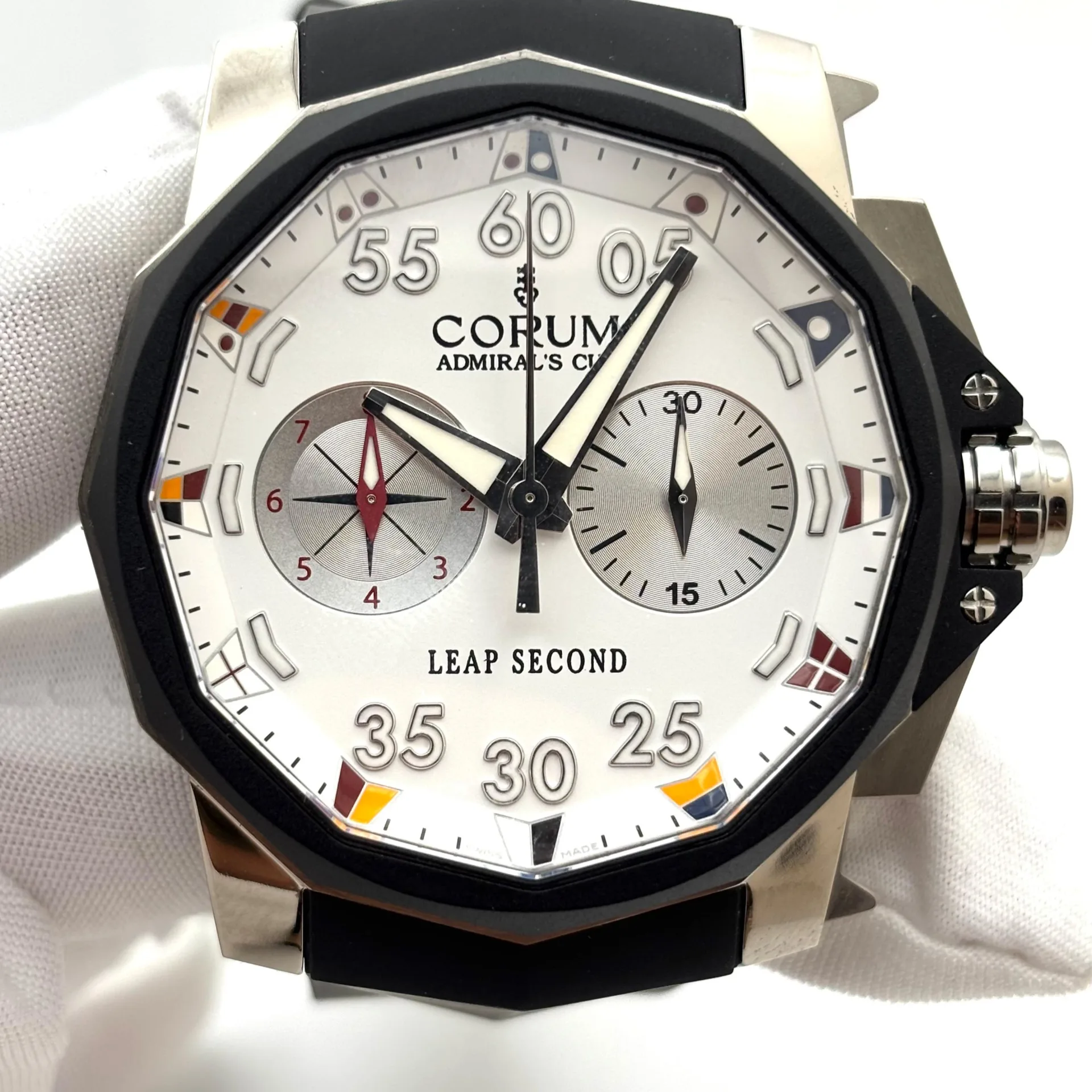 Corum Admiral's Cup Leap Second Chronograph 48 PVD-Coated Titanium / White / Arabic / Strap 895.931.06/0371 AA92