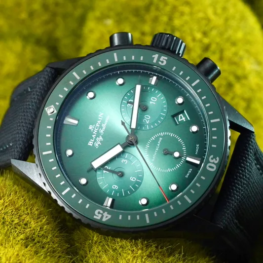 2024 Blancpain Fifty Fathoms Bathyscaphe Flyback Chronograph Black Ceramic / Green / Canvas 5200-0153-B52A