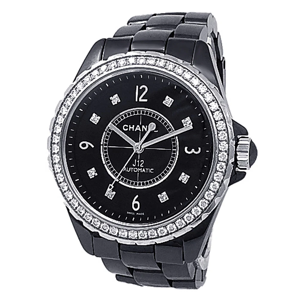 Chanel J12 38 Black Ceramic / Diamond-Set / Black / Diamond-Set Arabic / Bracelet H3109