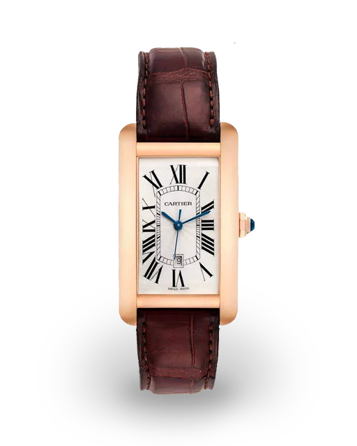 Cartier Tank Américaine Large Rose Gold / White / Roman / Strap W2609156   Model Image