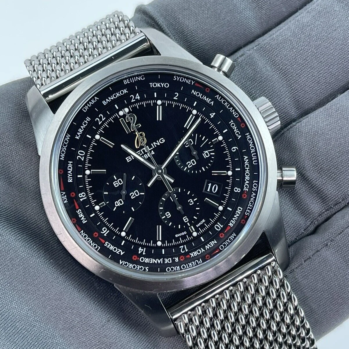 Breitling Transocean Chronograph Unitime Stainless Steel / Black / Milanese AB0510U4.BE84.152A Listing Image 1