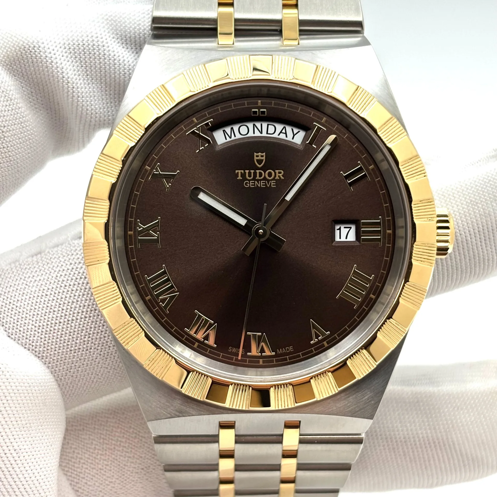 2025 Tudor Royal Day-Date 41 Two-Tone / Notched / Chocolate / Roman / Bracelet M28603-0007