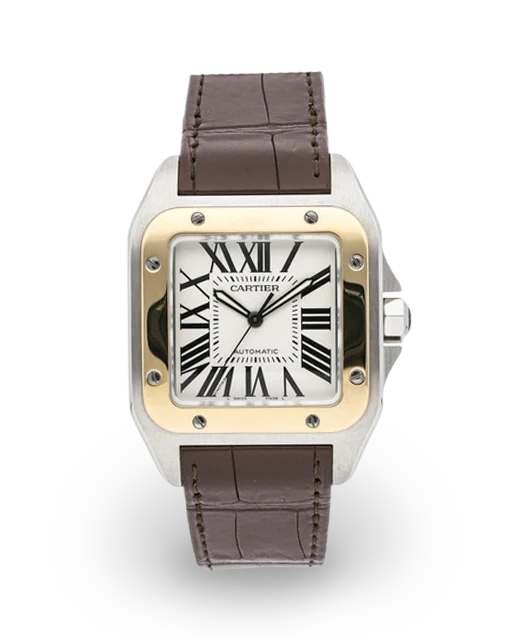 Cartier Santos 100 Two-Tone / Silvered / Roman / Strap W20072X7  Model Image