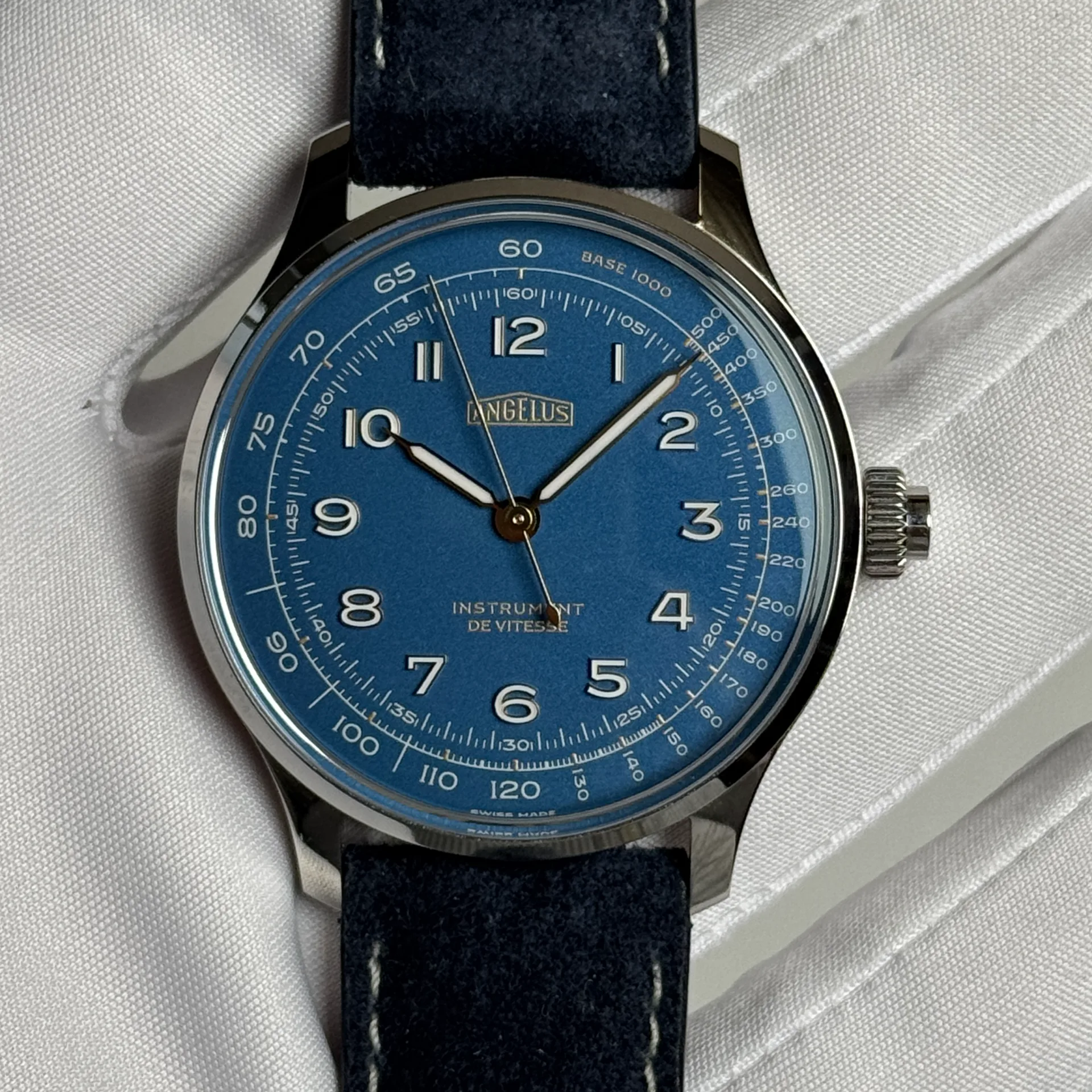 2024 Angelus Instrument De Vitesse Stainless Steel / Blue / Strap Limited to 25 Pieces 0CHBS.U01A.V010S