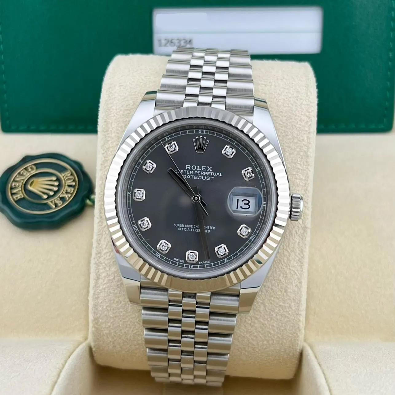 2018 Rolex Datejust 41 Fluted Slate Diamond Set Jubilee 126334 0006