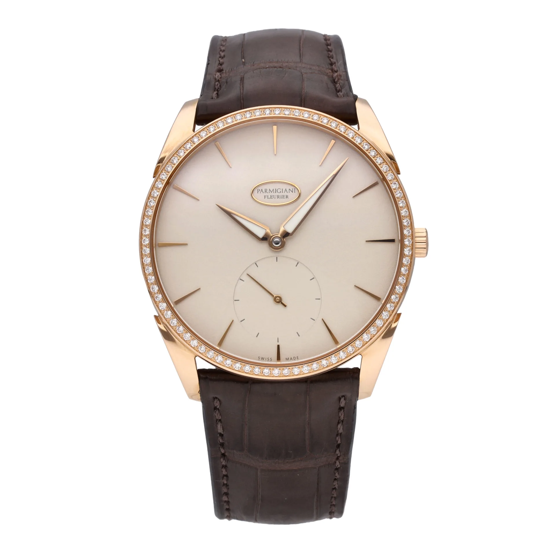 Parmigiani Fleurier Tonda 1950 39 Rose Gold / Diamond-Set / Cream / Strap PFC288-1062400-B10002