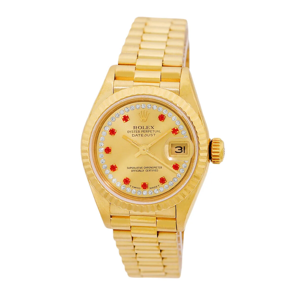 Rolex Lady-Datejust Yellow Gold / Champagne / Ruby / President 69178 Listing Image 1
