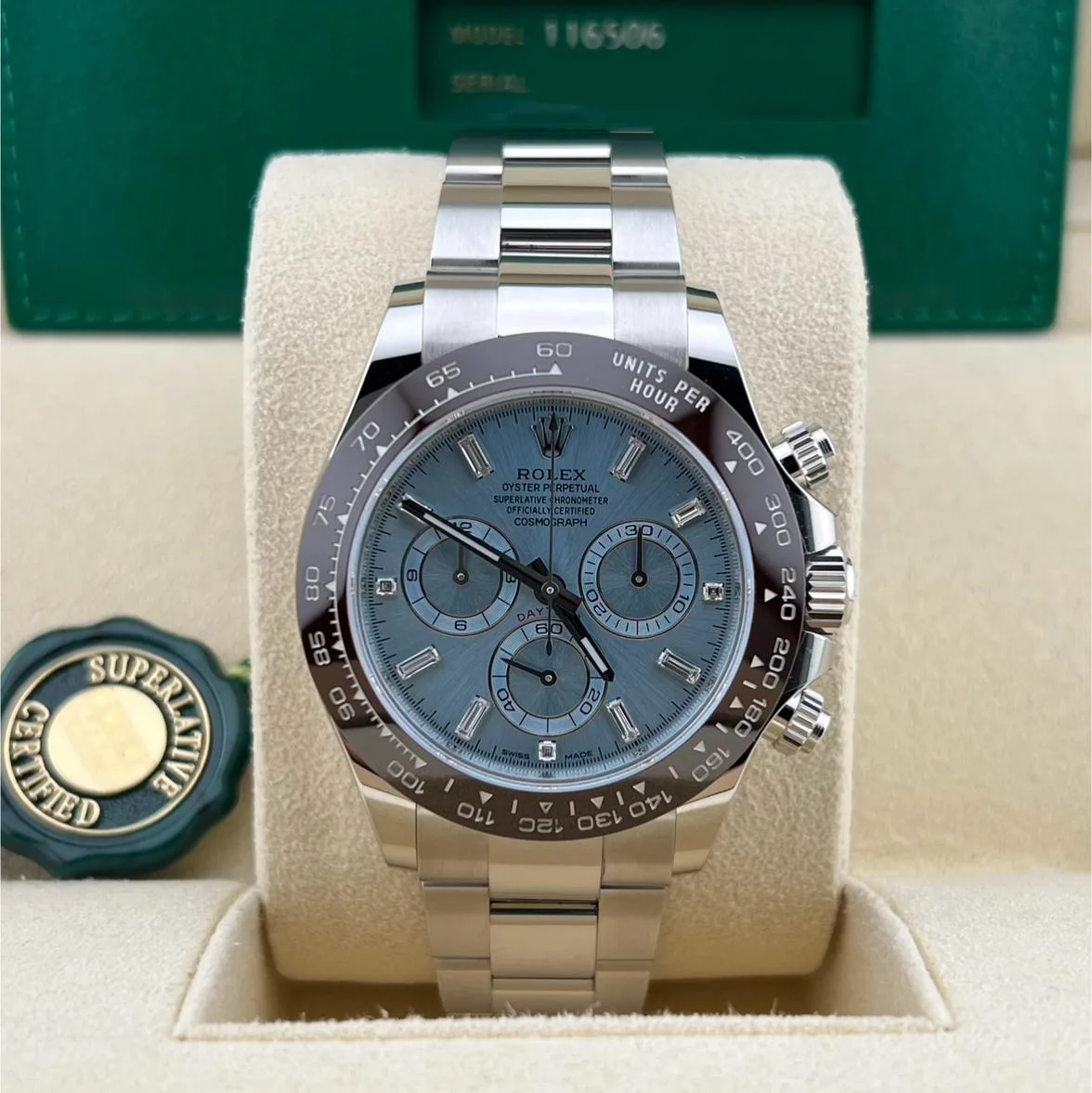 2021 Rolex Daytona Platinum / Ceramic / Ice-Blue / Baguette Diamond-Set 116506-0002 Listing Image 2