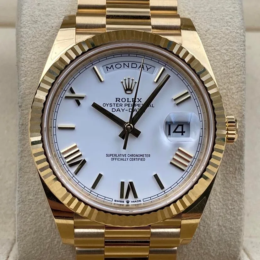 2022 Rolex Day-Date 40 Yellow Gold / Fluted / White / Roman 228238-0042 Listing Image 1