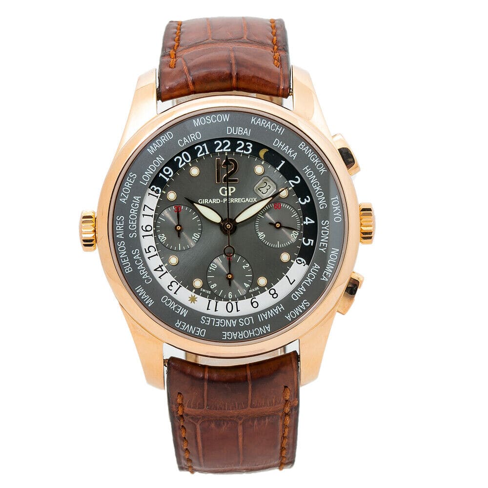 Girard Perregaux WW.TC Financial Chronograph 43 Rose Gold Gray Arabic Strap 49805 Watches Bezel