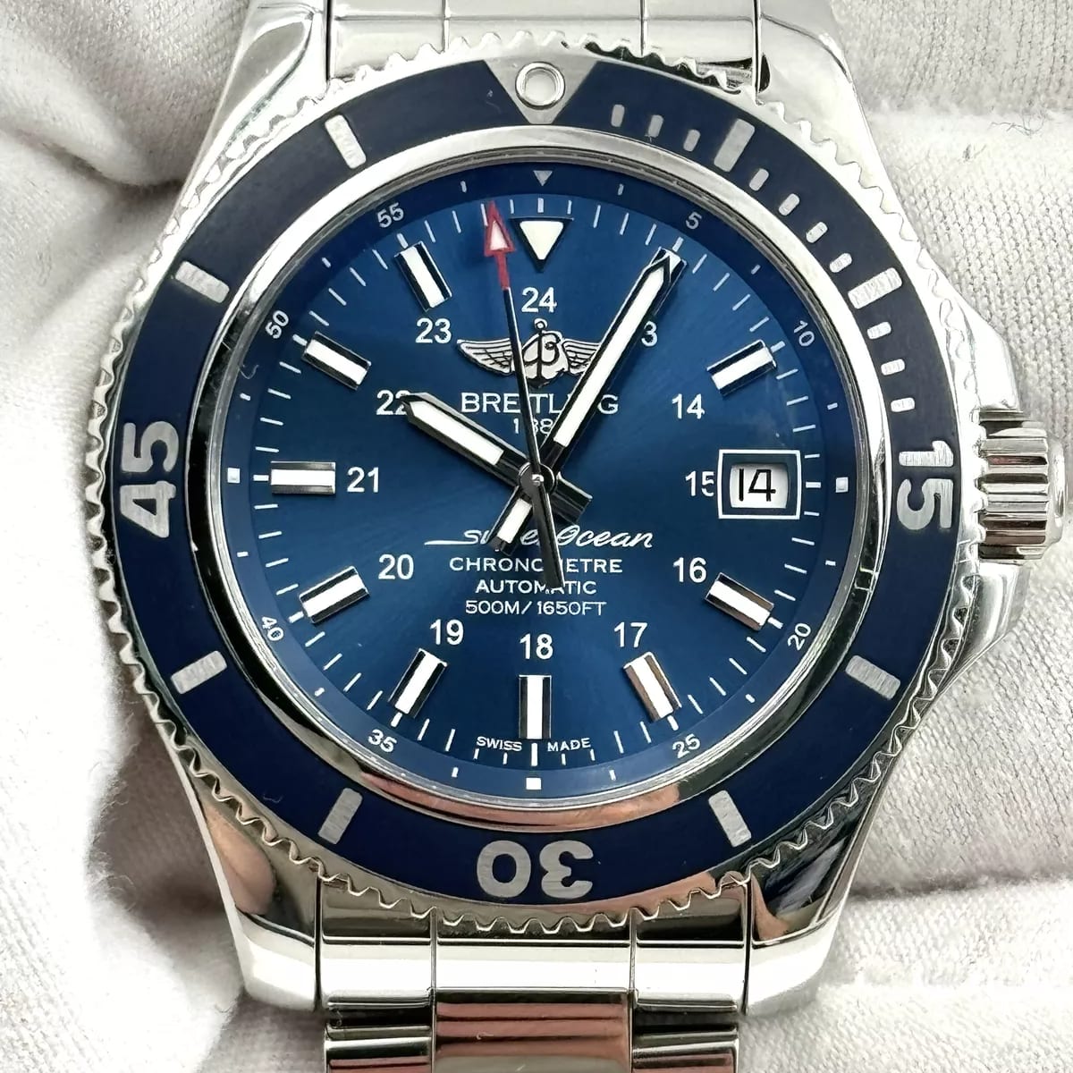 Auction 2019 Breitling Superocean II 42 Stainless Steel Blue Mariner Blue Bracelet A17365D11C1A1 Bezel