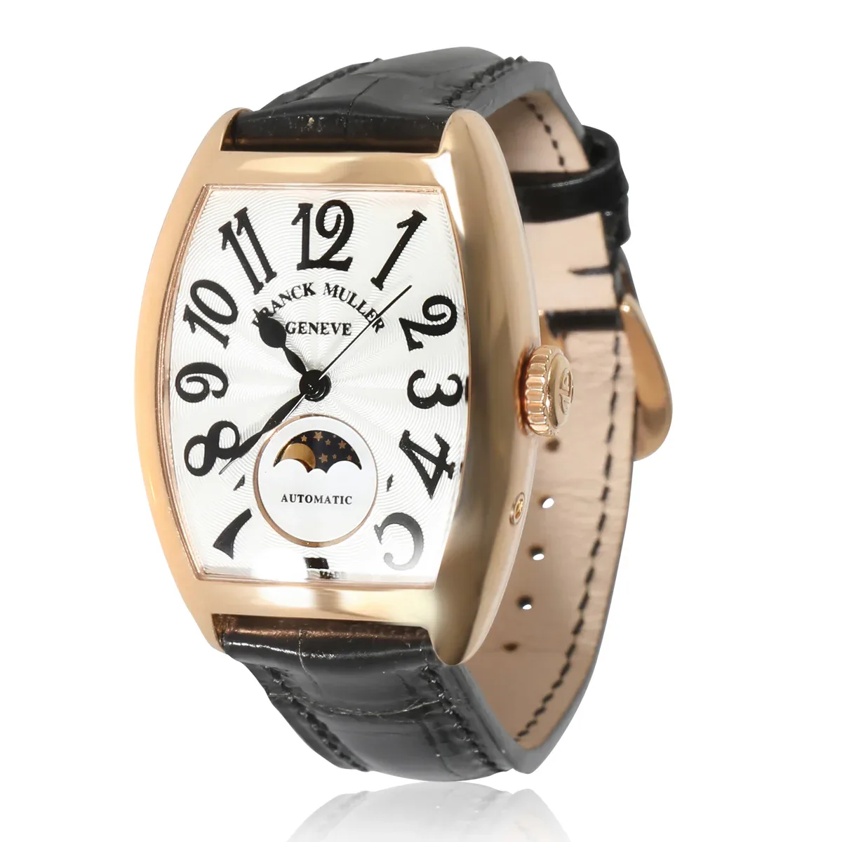 Franck Muller Cintrée Curvex Moonphase Rose Gold / Silvered / Arabic / Strap 7500 SC AT FO L