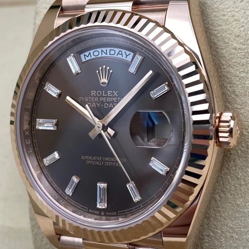 2022 Rolex Day-Date 40 Rose Gold / Fluted / Chocolate / Baguette-Diamond Set 228235-0003 Listing Image 2