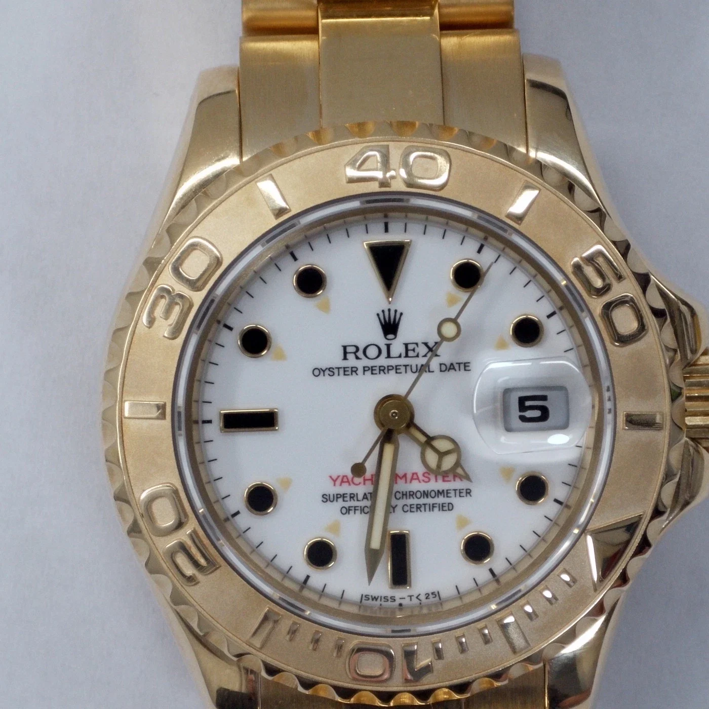 1995 Rolex Yacht-Master 29 Yellow Gold / White 69628