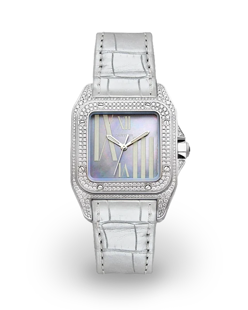 Cartier Santos 100 Medium White Gold and Diamond-Set / Diamond-Set / Blue MOP / Roman / Strap WM503251  Model Image