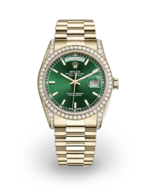 Rolex Day-Date 36 Yellow Gold & Diamond / Diamond-Set / Green / President 118388-0134  Model Image