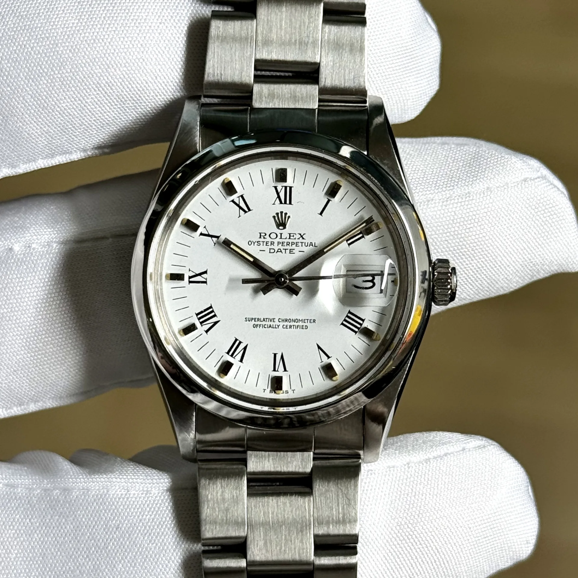 1982 Rolex Oyster Perpetual Date 34 Steel Smooth White Roman Oyster  15200