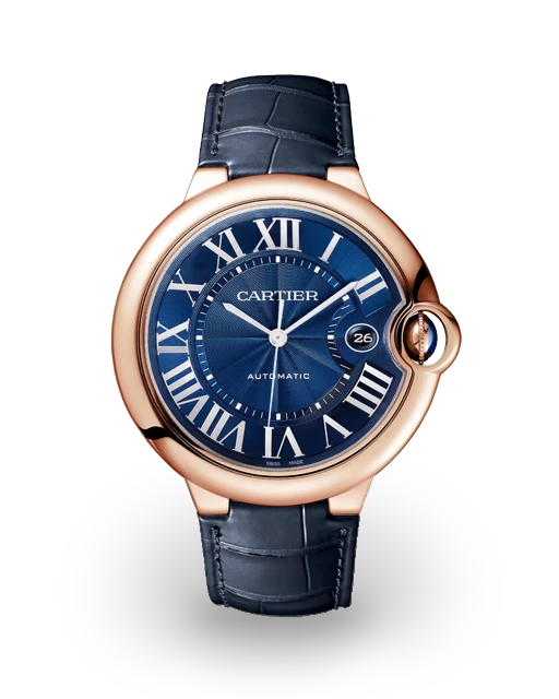 Cartier Ballon Bleu de Cartier 42 Rose Gold / Blue / Roman / Strap WGBB0036  Model Image