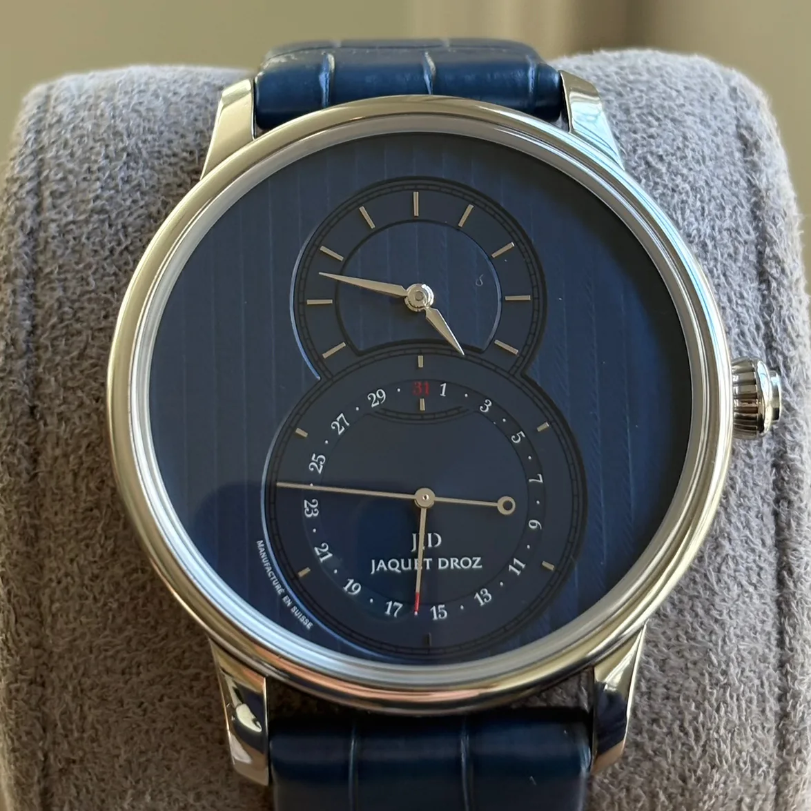 Jaquet Droz Grande Seconde Quantieme 43 Steel / Blue / Strap J007030245