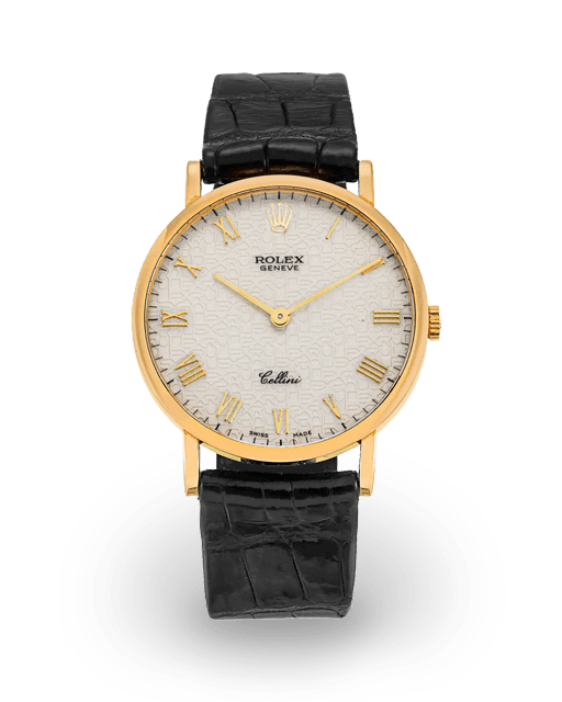 Rolex Cellini 32 Yellow Gold White Jubilee Motif Roman Strap