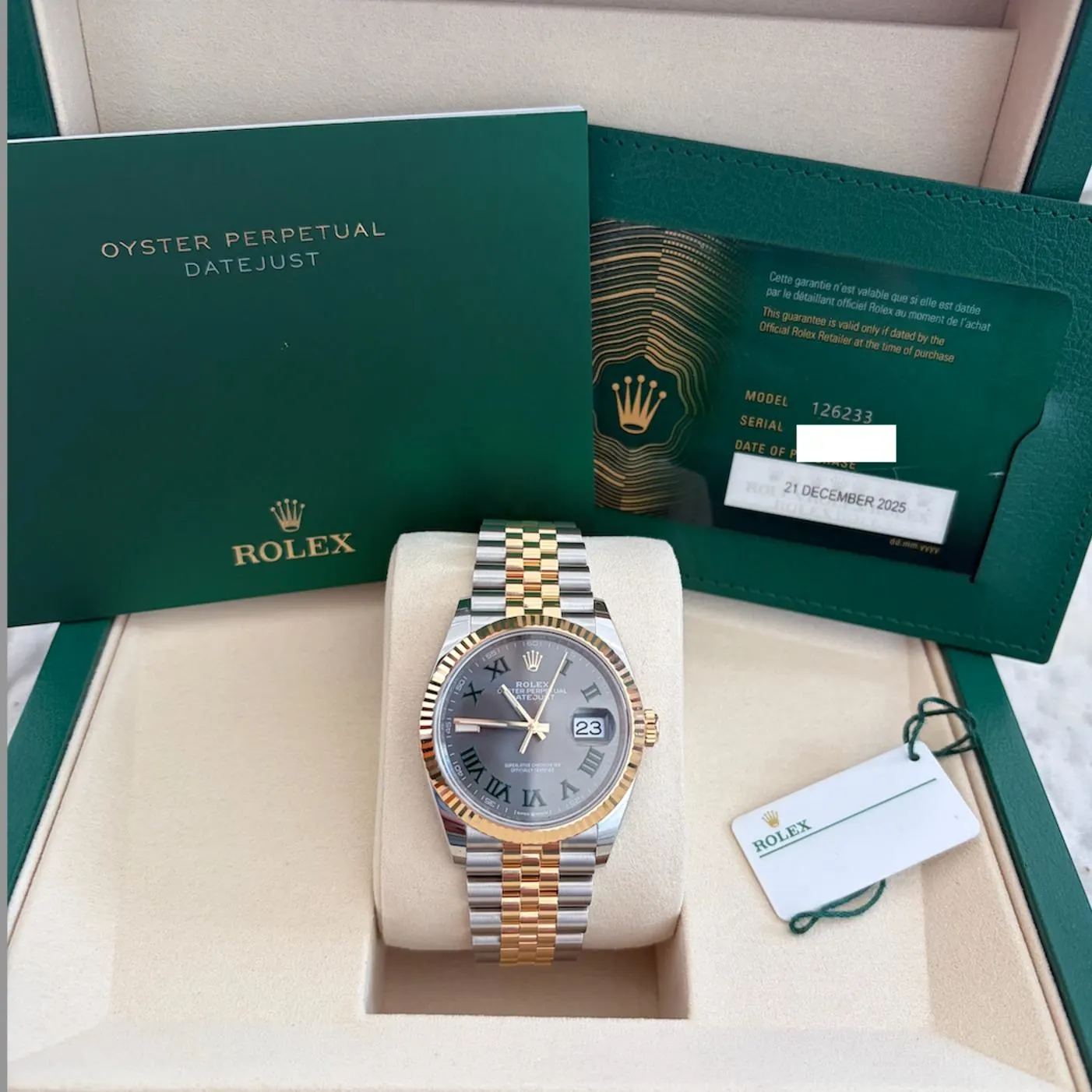 2025 Rolex Datejust 36 Two-Tone "Wimbledon" / Fluted / Jubilee 126233-0035