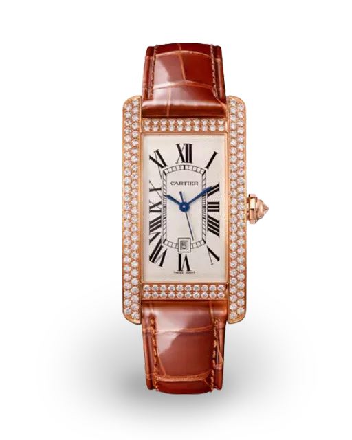 Cartier Tank Américaine Medium Rose Gold / Diamond-Set / Silvered / Roman / Strap WB704751  Model Image