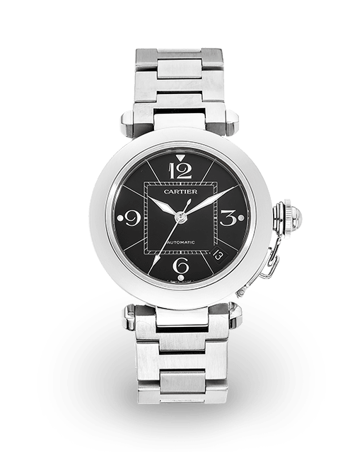 Cartier Pasha C Medium Steel / Black / Arabic / Bracelet W31076M7