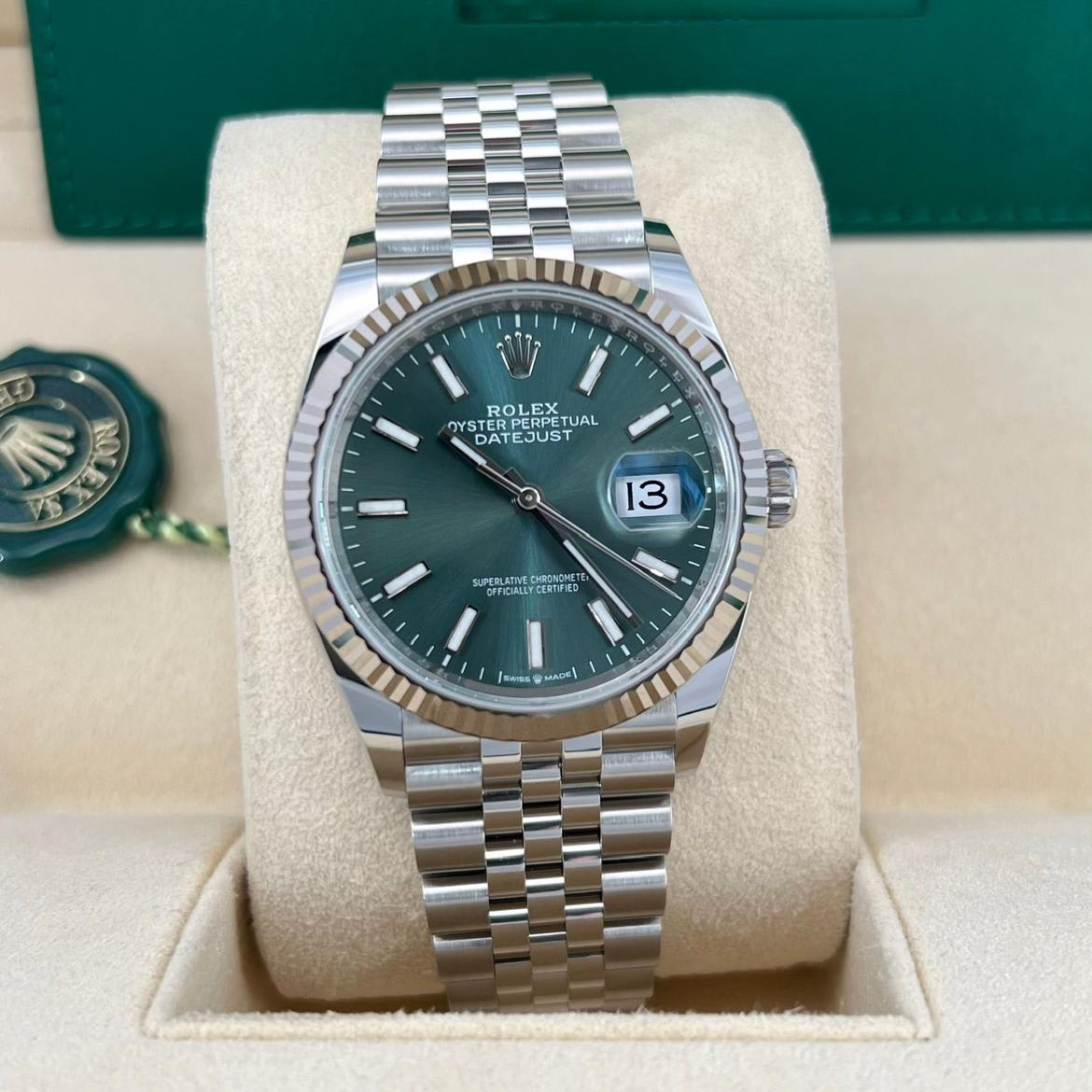 2022 Rolex Datejust 36 Steel / Fluted / Mint Green / Jubilee 126234 ...