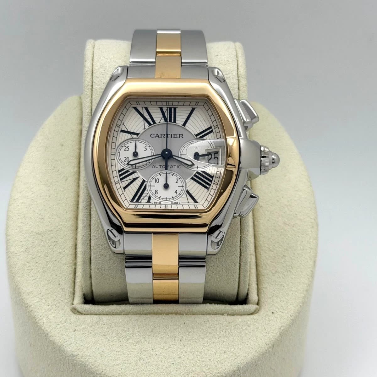 Cartier Roadster 42 Two Tone / Silvered / Roman / Bracelet
