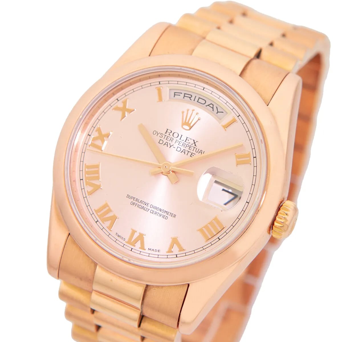 Rolex Day-Date 36 Rose Gold / Smooth / Pink Rose / Roman