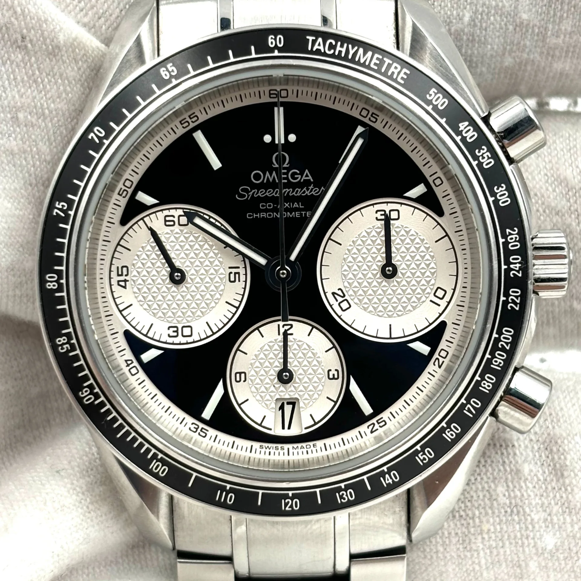 2014 Omega Speedmaster Racing Co-Axial Chronograph Stainless Steel / Inverted Panda / Bracelet 326.30.40.50.01.002