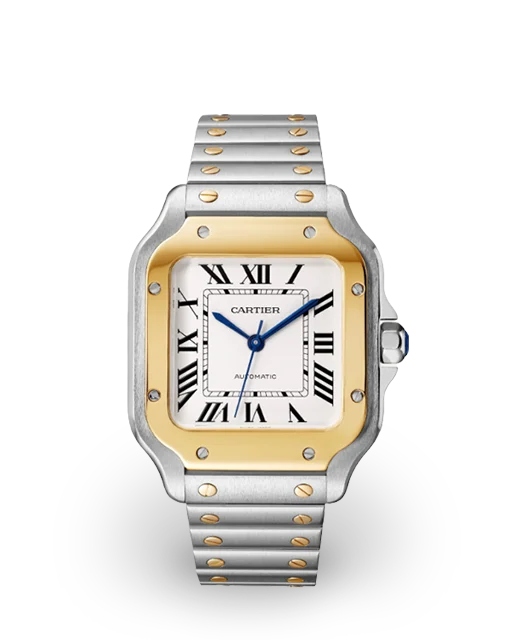 Cartier Santos de Cartier Medium Two-Tone / Silvered / Roman / Bracelet W2SA0016  Model Image