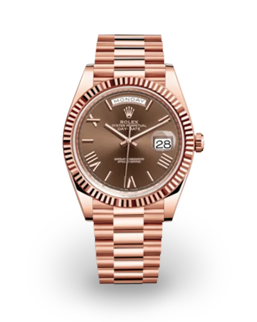 Rolex Day-Date 40 Rose Gold / Fluted / Chocolate / Roman 228235-0002  Model Image