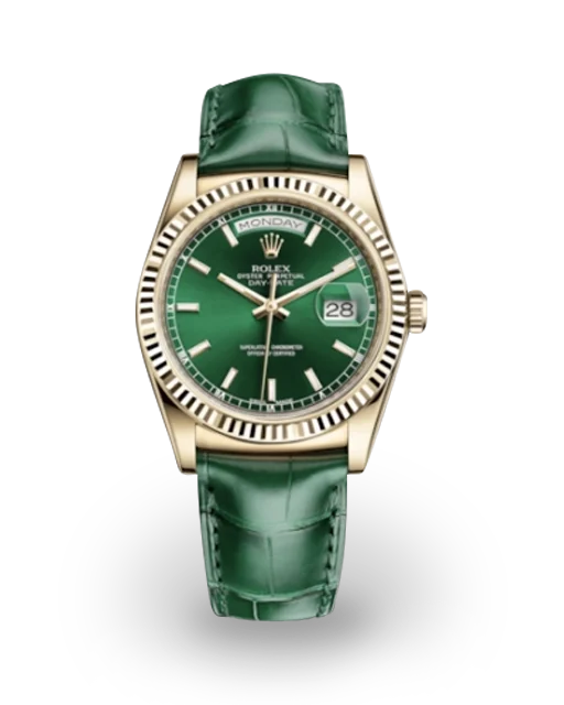 Rolex Day-Date 36 Yellow Gold / Fluted / Green / Strap 118138-0003  Model Image