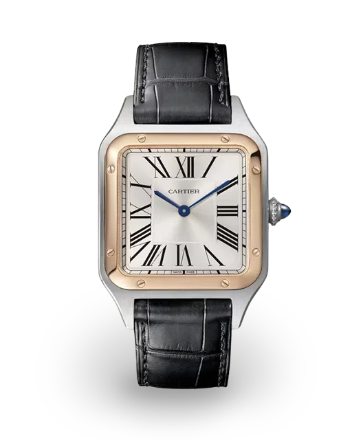 Cartier Santos-Dumont Large Steel / Rose Gold / Silvered / Roman / Strap W2SA0011  Model Image