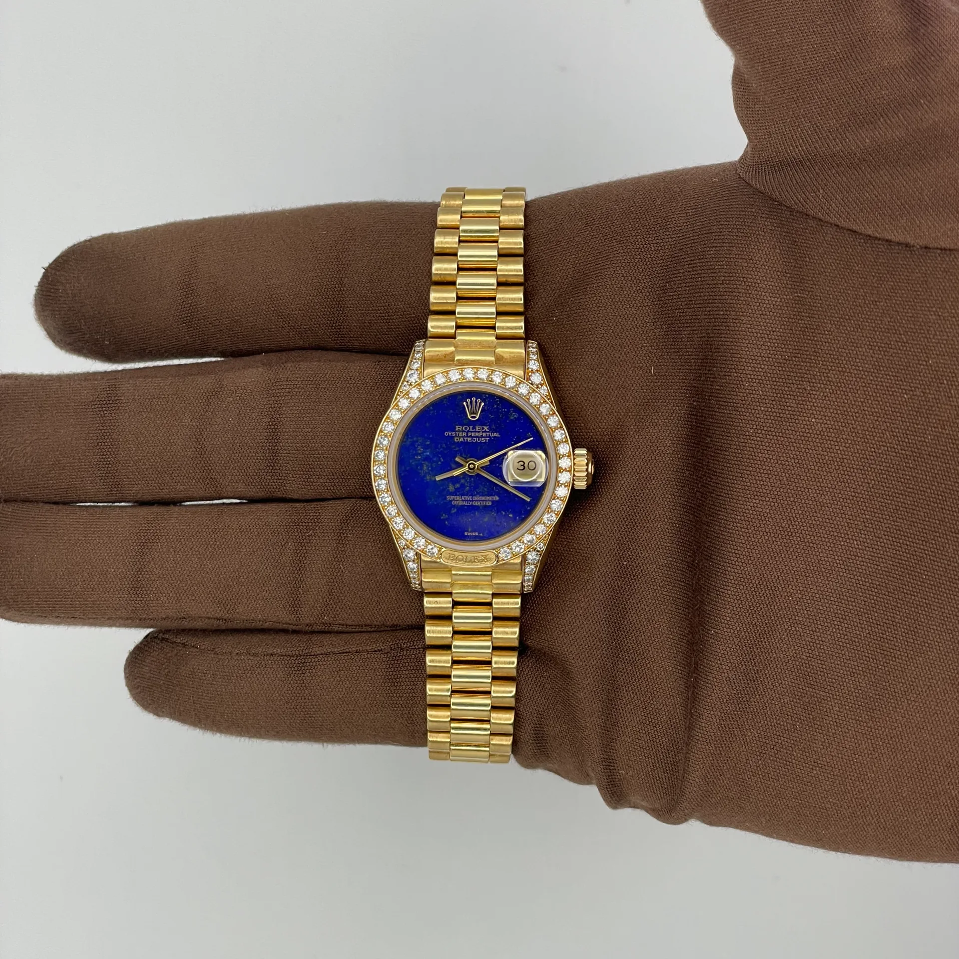 1985 Rolex Lady-Datejust 26 Yellow Gold and Diamond-Set / Diamond-Set / Blue Lapis / President 69158