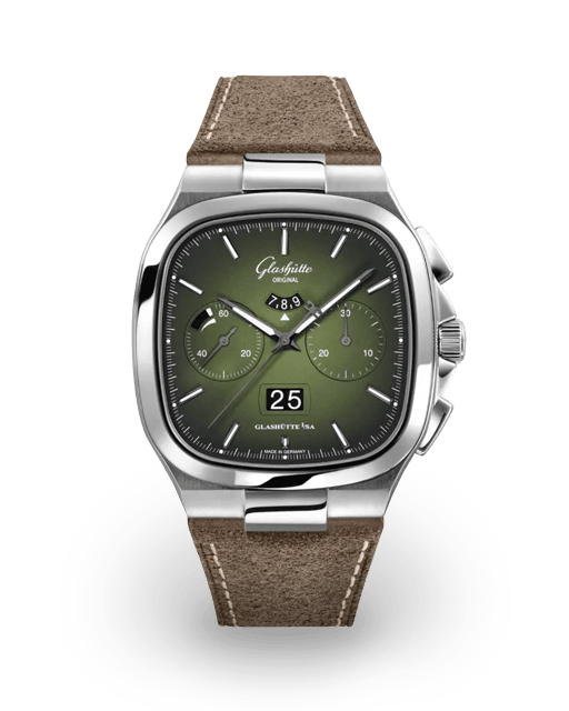 Glash tte original seventies chronograph panorama date steel green