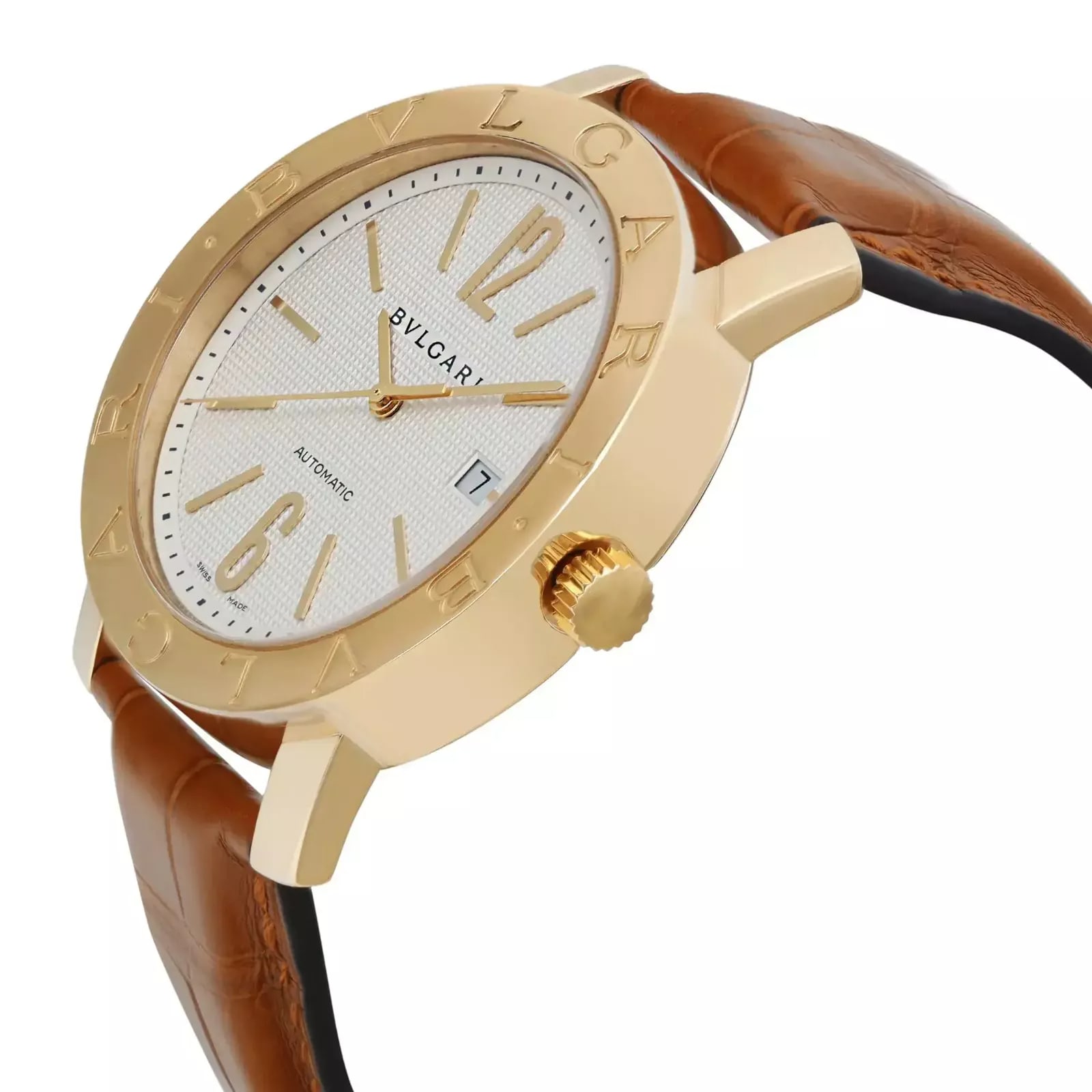 Bvlgari Diagono XL 42 Yellow Gold / White / Arabic / Strap BB42GL