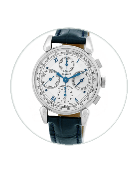 Chronoswiss Klassik Chronograph 37 Steel Silvered Roman Strap CH 7403