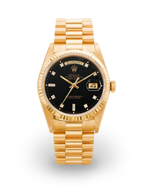 Rolex Day-Date 36 Yellow Gold / Fluted / Black / Diamond-Set / President 18238  Model Image