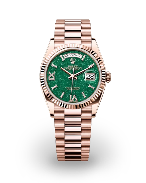 Rolex Day-Date 36 Rose Gold / Fluted / Aventurine / Diamond-Set Roman / President 128235-0068  Model Image