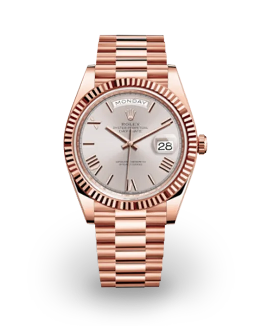 Rolex Day-Date 40 Rose Gold / Fluted / Sundust / Roman 228235-0001  Model Image